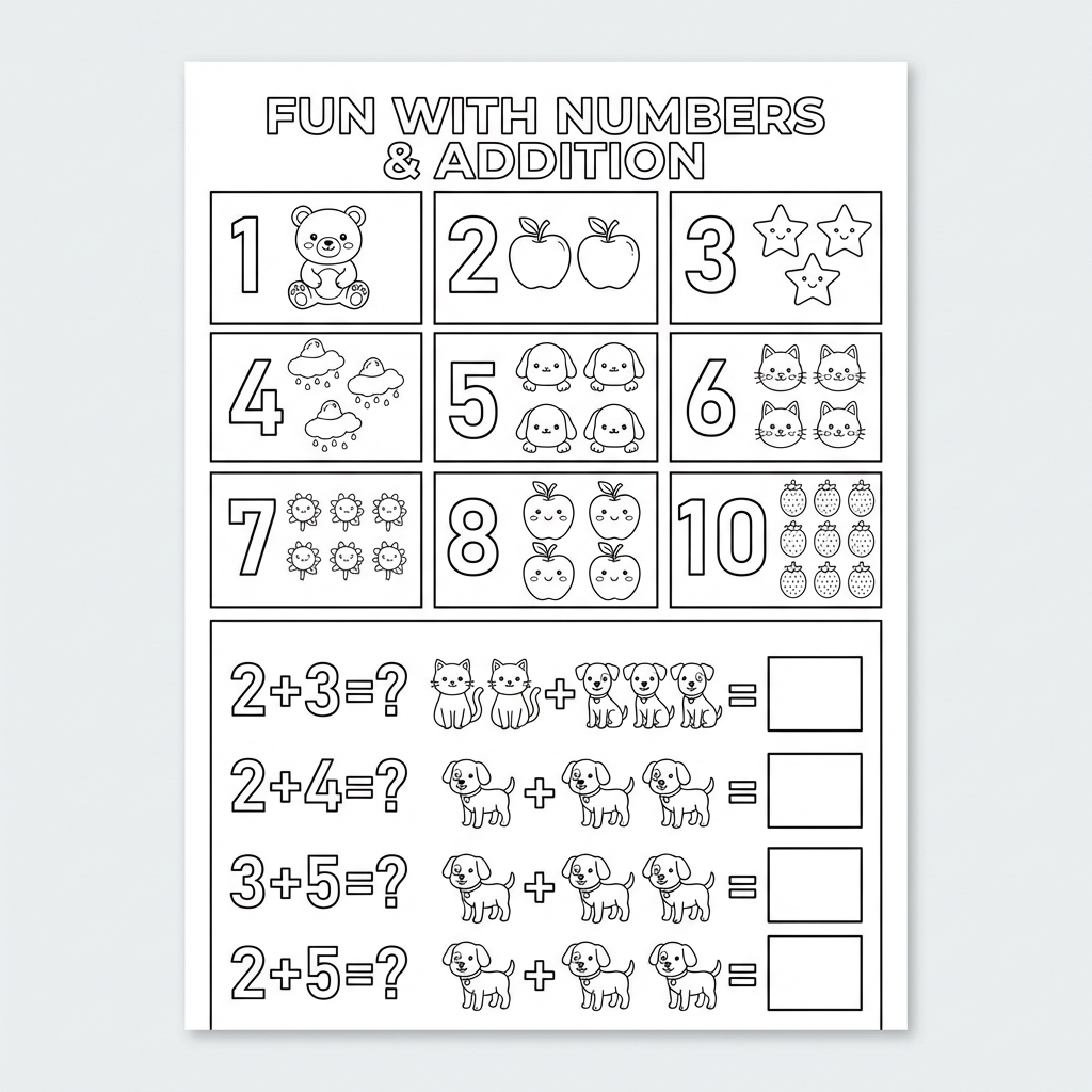 数字加法练习工作纸